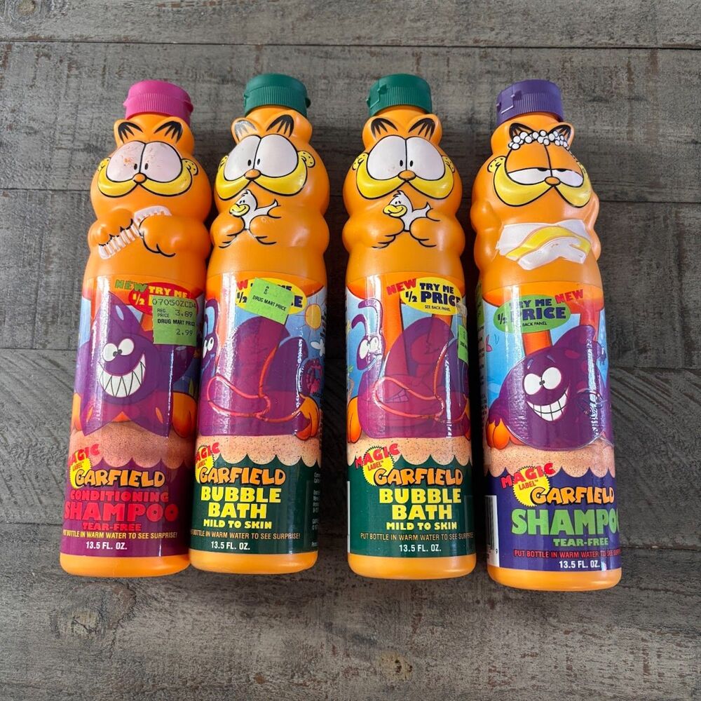 Vintage Lot 4 Garfield The Cat Shampoo Conditioning Shampoo 13.5 Ounce Full
